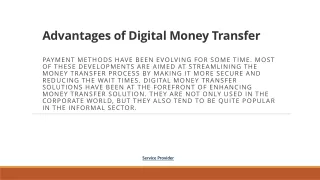 Advantages of Digital Money Transfer