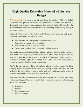 high quality education material within your budget