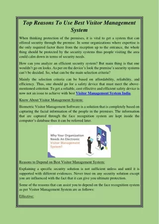 Top Reasons To Use Best Visitor Management System