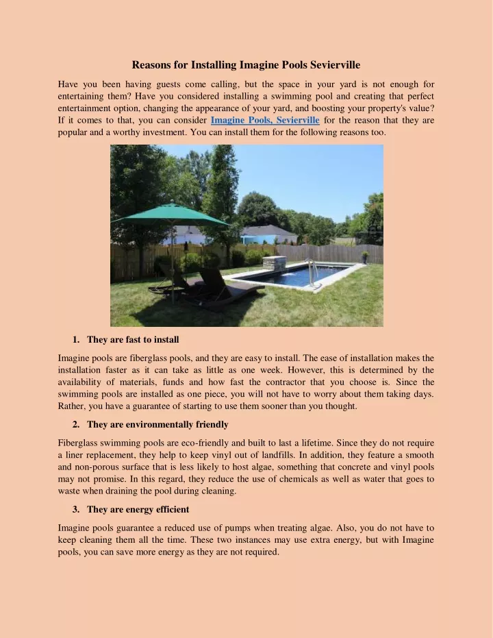 reasons for installing imagine pools sevierville