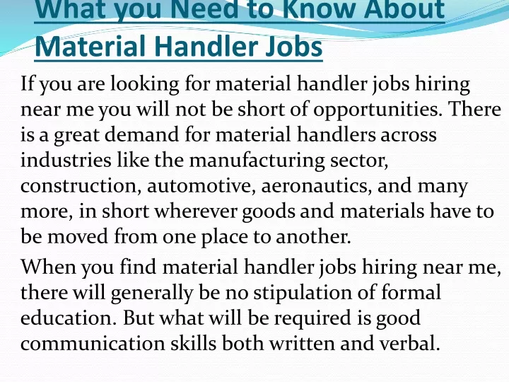 what you need to know about material handler jobs