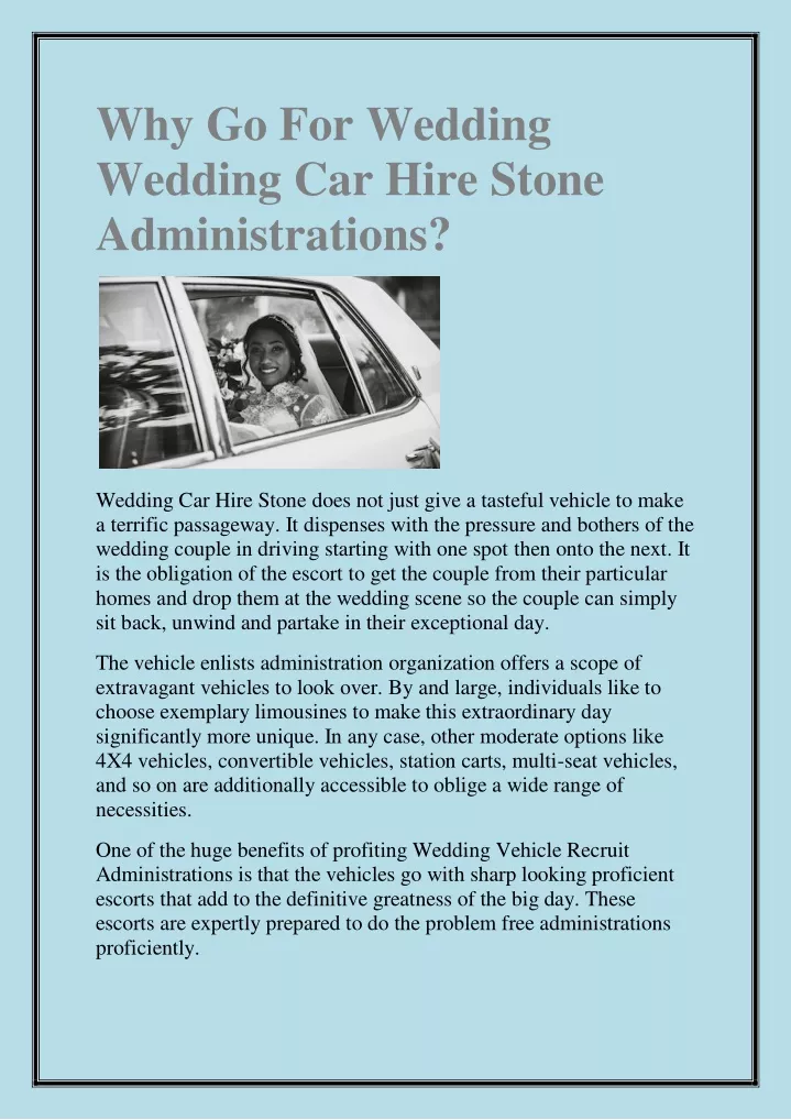 why go for wedding wedding car hire stone