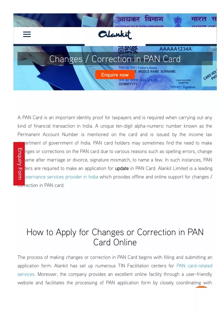 changes correction in pan card