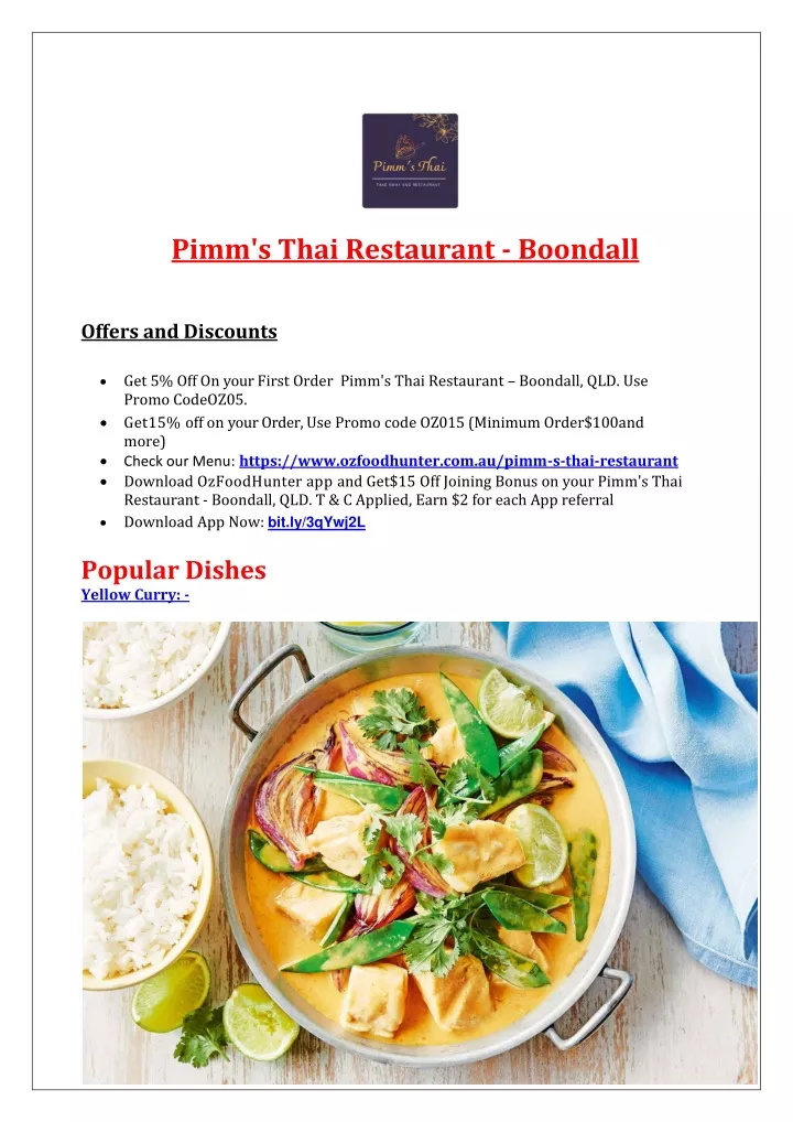 PPT - 5% Off - Pimm's Thai Restaurant Boondall Menu, QLD PowerPoint ...