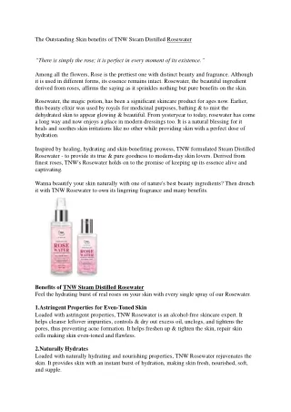 The Outstanding Skin benefits of TNW Steam Distilled Rosewater