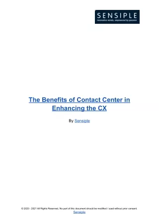 The Benefits of Contact Center in Enhancing the CX