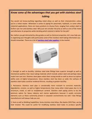 Know some of the advantages that you get with stainless steel tubing