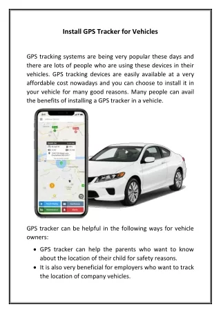 Install GPS Tracker for Vehicles