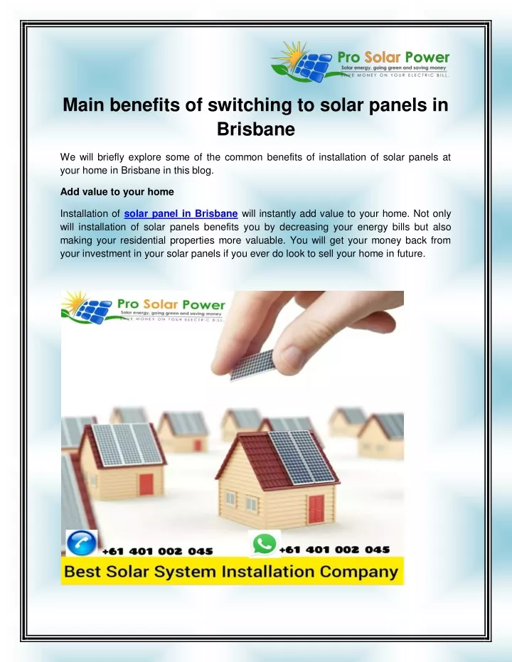 main benefits of switching to solar panels