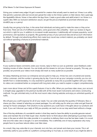 the means to get vimeo exposure at present