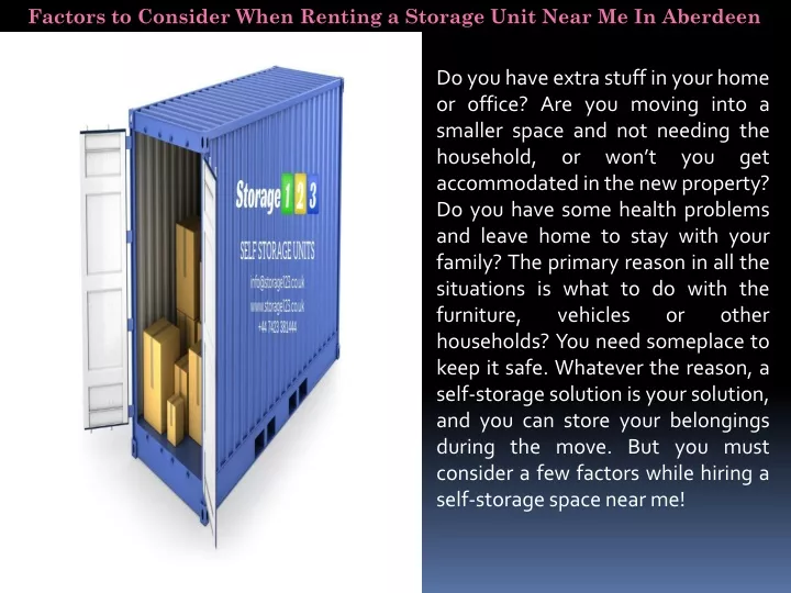 factors to consider when renting a storage unit
