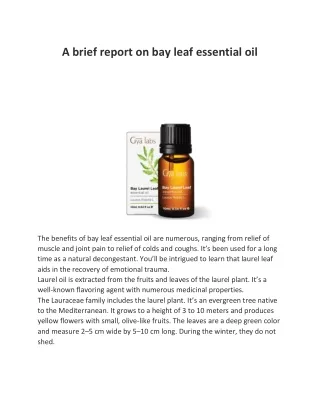 A brief report on bay leaf essential oil