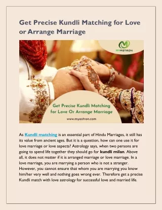 get precise kundli matching for love or arrange