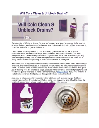 Will Cola Clean &Unblock Drains?
