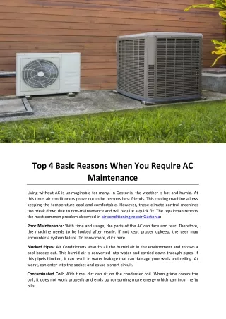 Top 4 Basic Reasons When You Require AC Maintenance
