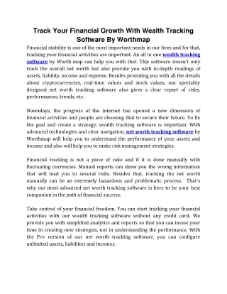 Track Your Financial Growth With Wealth Tracking Software By Worthmap