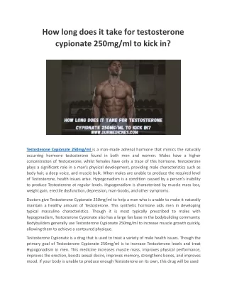 how long does it take for testosterone cypionate 250mg ml to kick in