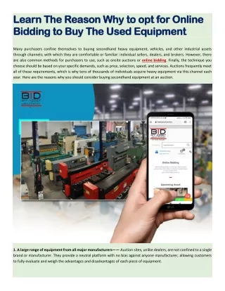 Learn The Reason Why to opt for Online Bidding to Buy The Used Equipment