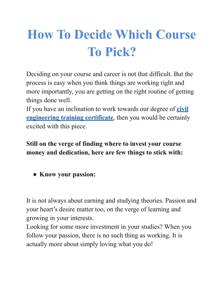 how to decide which course to pick