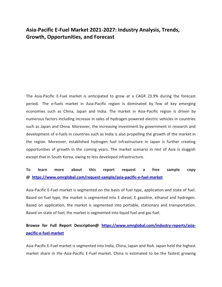 asia pacific e fuel market 2021 2027 industry