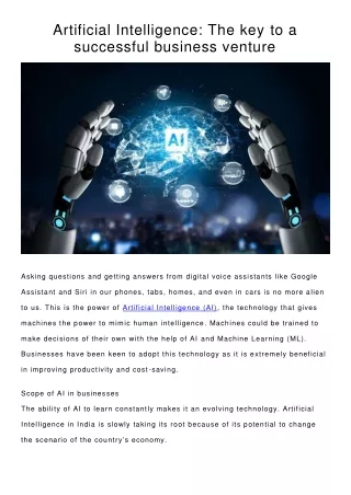 Artificial Intelligence - The key to a successful business venture