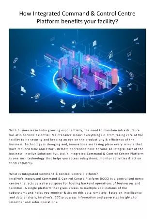 How Integrated Command & Control Centre Platform benefits your facility
