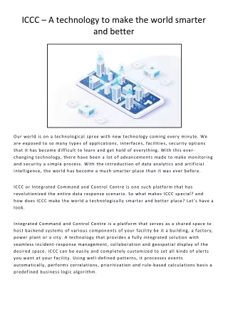 ICCC – A technology to make the world smarter and better