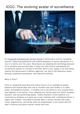 ICCC - The evolving avatar of surveillance