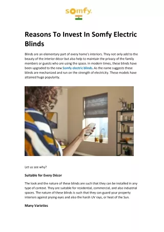 Reasons To Invest In Somfy Electric Blinds