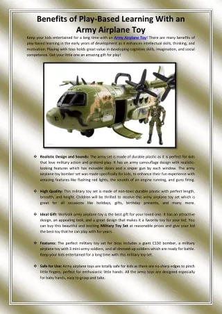 Benefits of Play-Based Learning With an Army Airplane Toy