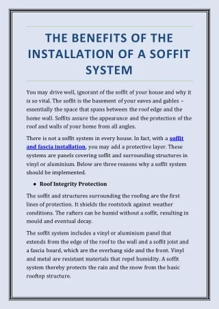 The Benefits Of The Installation Of A Soffit System