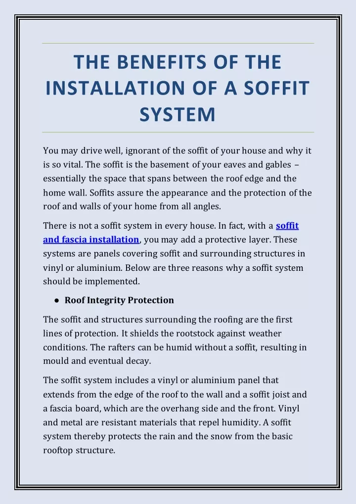 the benefits of the installation of a soffit