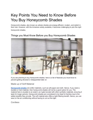 Things you Must Know Before you Buy Honeycomb Shades