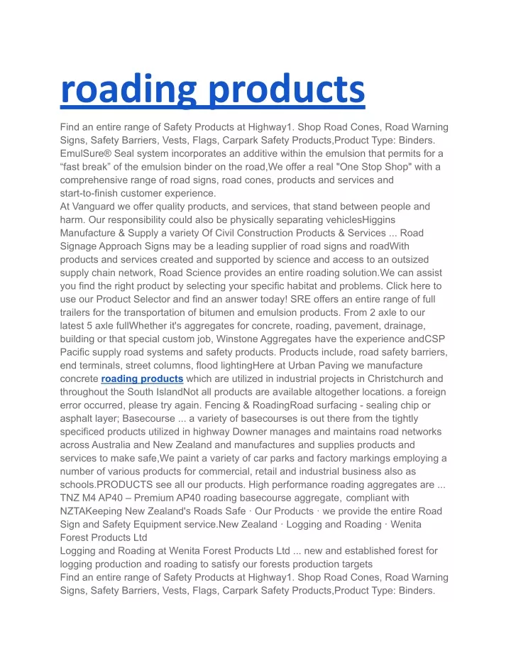 roading products