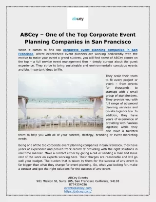 ABCey – One of the Top Corporate Event Planning Companies in San Francisco