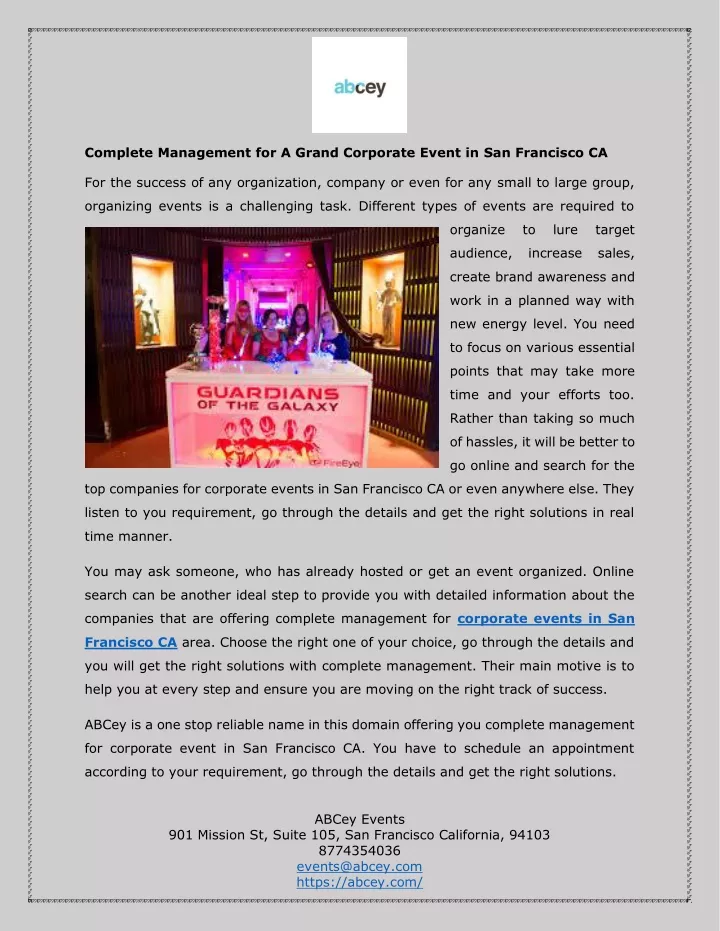 complete management for a grand corporate event