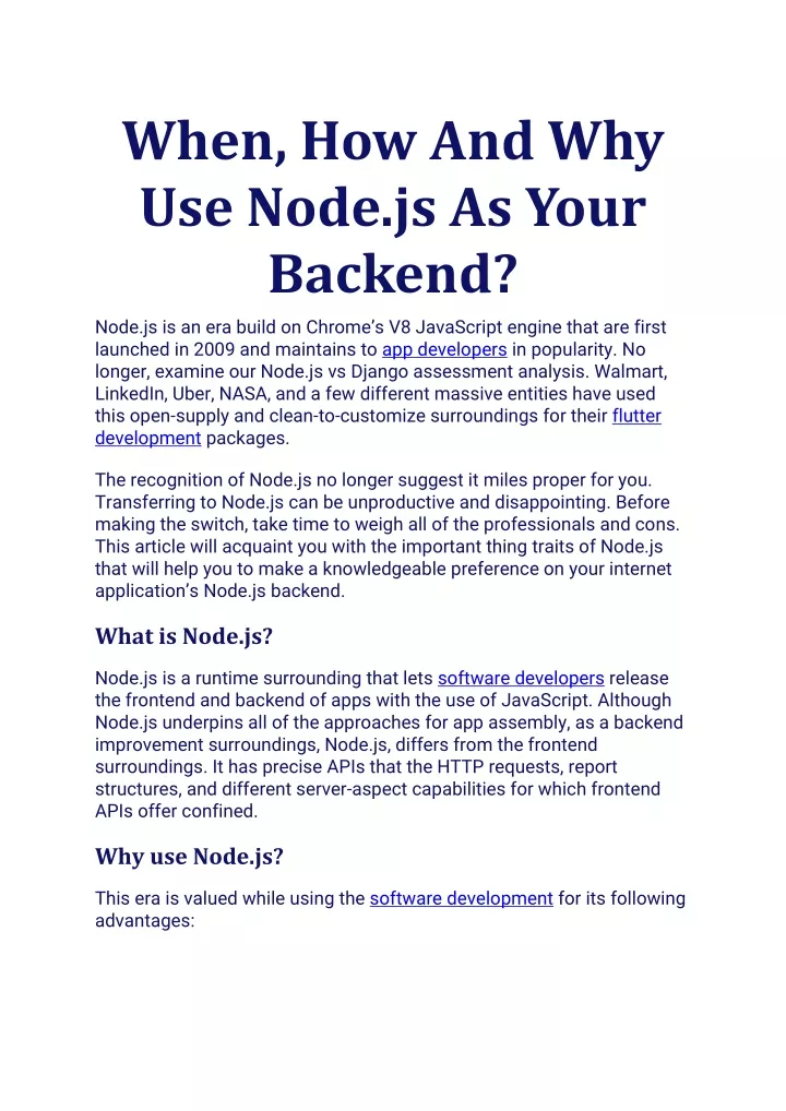 when how and why use node js as your backend