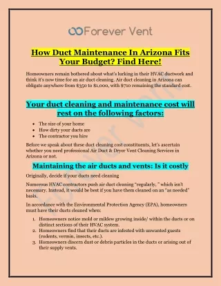 Duct Maintenance in Arizona | Forever Vent