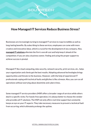 how managed it services reduce business stress