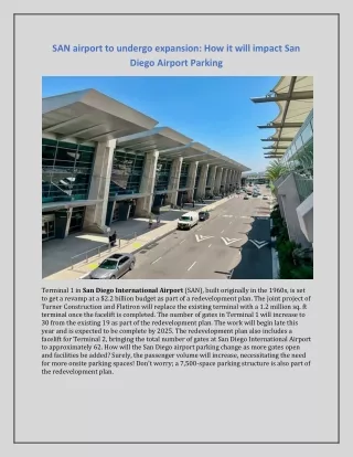 SAN airport to undergo expansion How it will impact San Diego Airport Parking