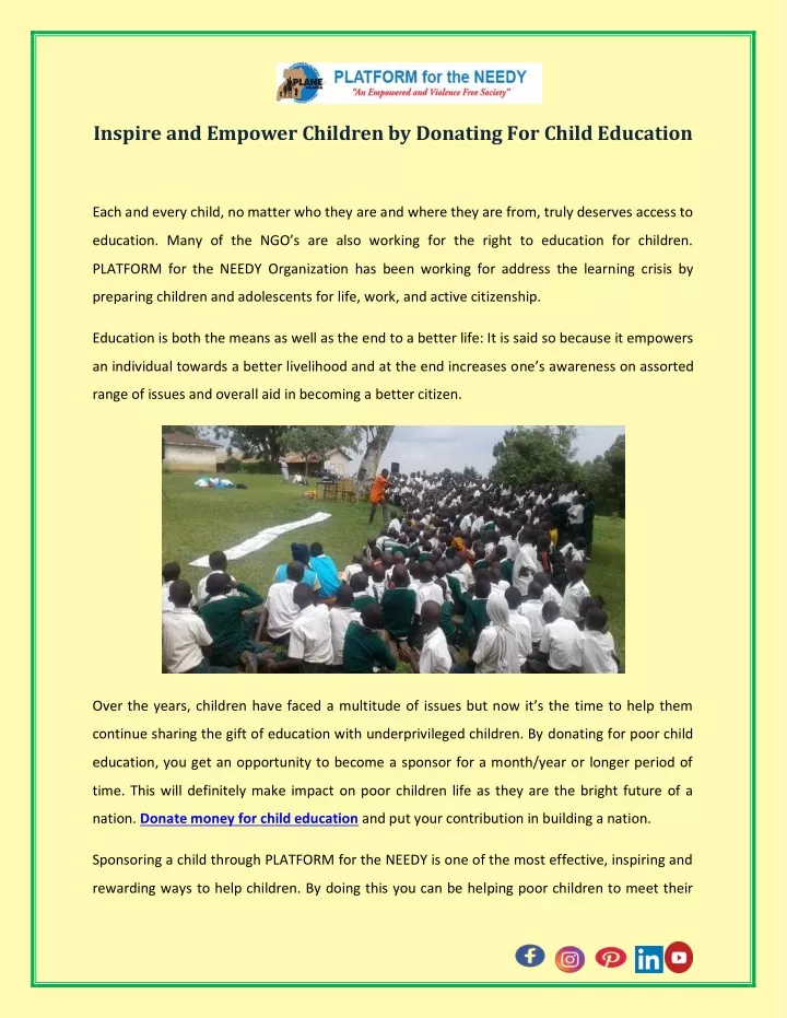 inspire and empower children by donating