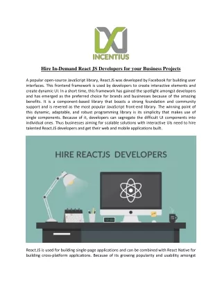 Hire In-Demand React JS Developers for your Business Projects