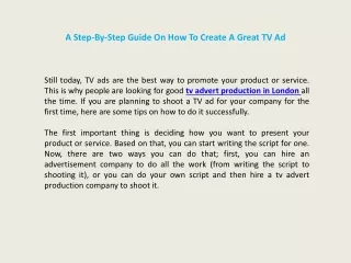 A Step-By-Step Guide On How To Create A Great TV Ad