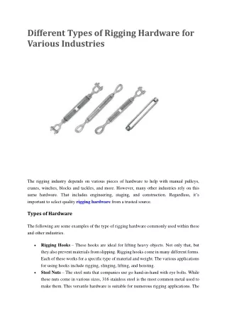 Different Types of Rigging Hardware for Various Industries