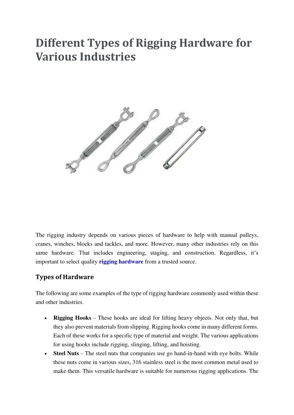 PPT - Different Types of Rigging Hardware for Various Industries ...