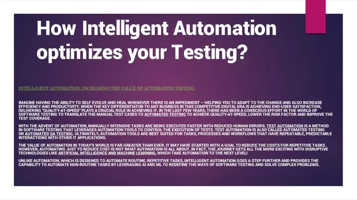 how intelligent automation optimizes your testing