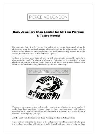 Body Jewellery Shop London for All Your Piercing & Tattoo Needs!