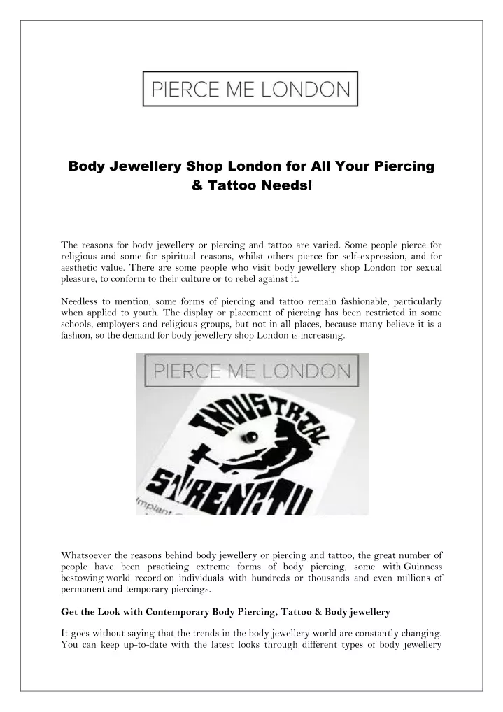 body jewellery shop london for all your piercing