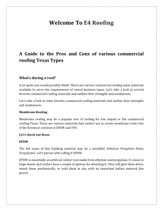 A Guide to the Pros and Cons of various commercial roofing texas Types