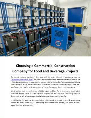 Choosing a Commercial Construction Company for Food and Beverage Projects